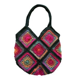 Hand Crafted Crochet Sunburst Boho Shoulder Bag Multi Color